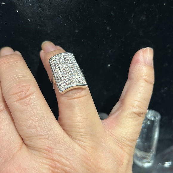 Rectangular Pavé Cubic Zirconia Sterling Silver Ring-Boutique - Picture 3 of 8